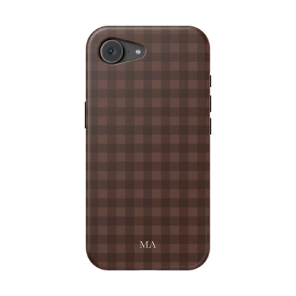 Custom Initials Brown Gingham iPhone Case