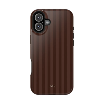 Custom Initials Mocha Stripes iPhone Case