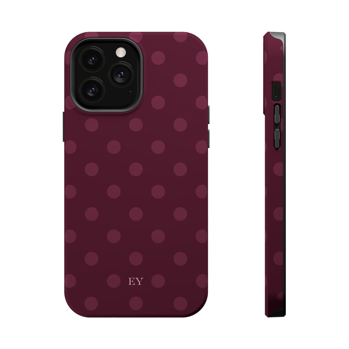 Custom Initials Plum Polka Dots iPhone Case