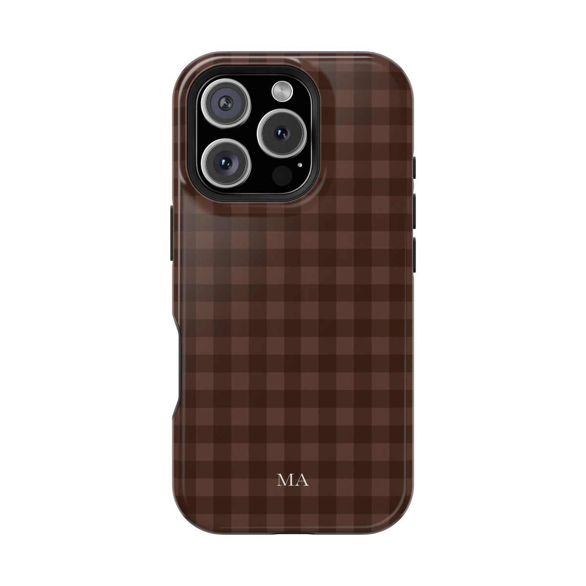 Custom Initials Brown Gingham iPhone Case