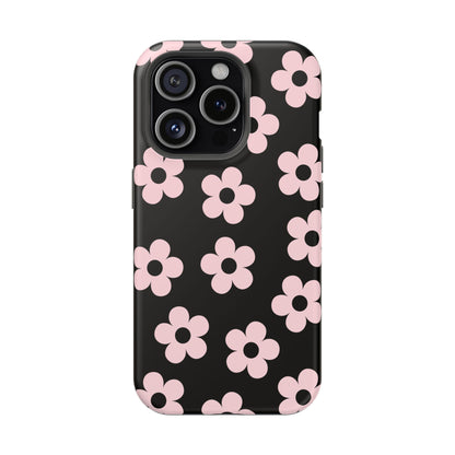 Black & Pink Retro Flowers iPhone Case