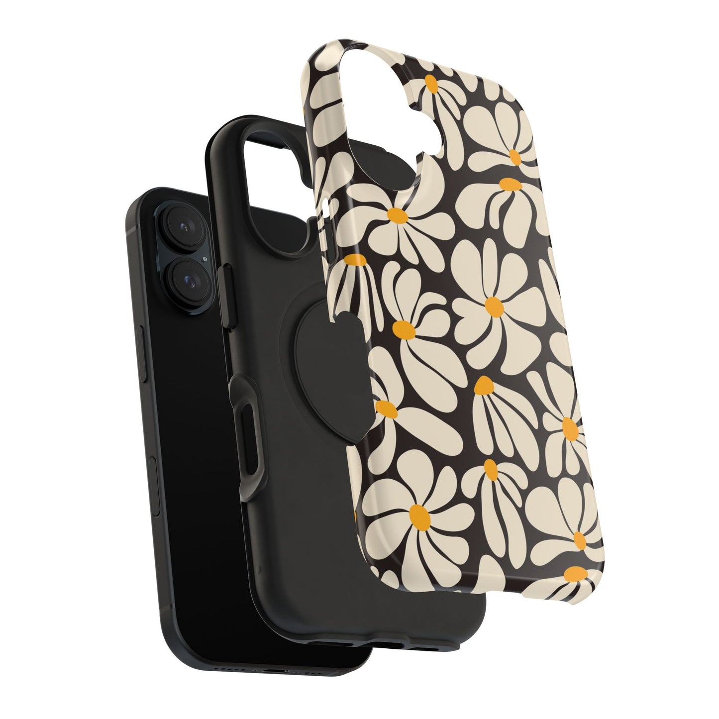 Black Retro Flowers iPhone Case