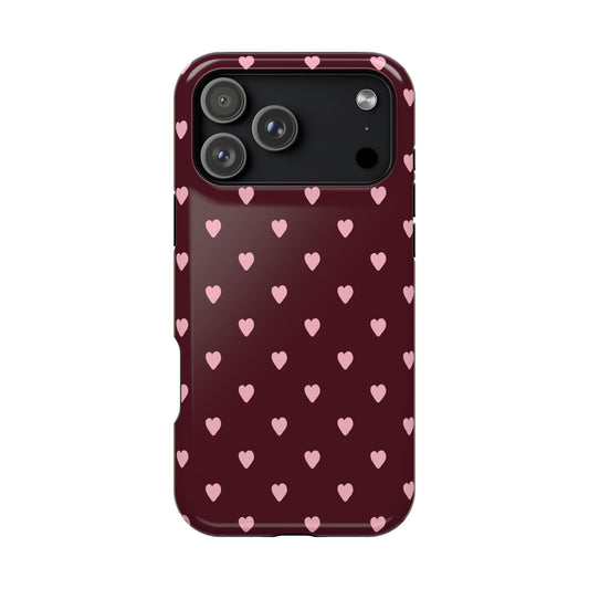 Burgundy & Pink Little Hearts iPhone Case