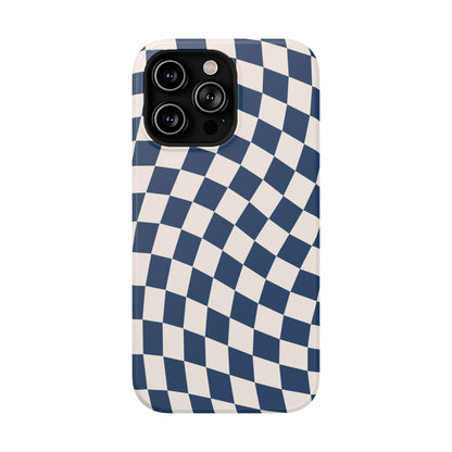 Navy & Beige Wavy Checkered iPhone Case