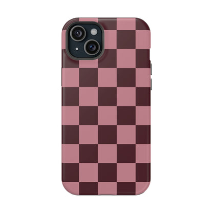 Burgundy & Pink Checkered iPhone Case
