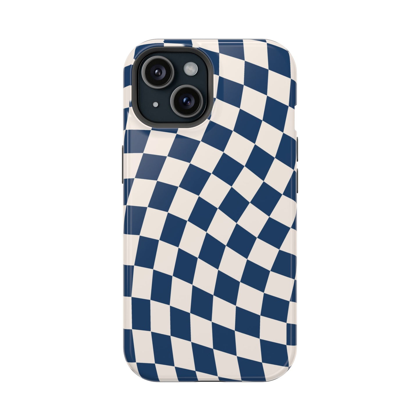 Navy & Beige Wavy Checkered iPhone Case
