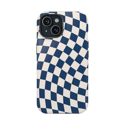 Navy & Beige Wavy Checkered iPhone Case