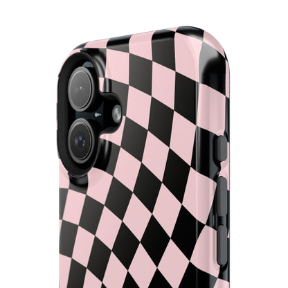 Pink & Black Wavy Checkered iPhone Case