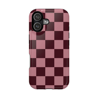 Burgundy & Pink Checkered iPhone Case