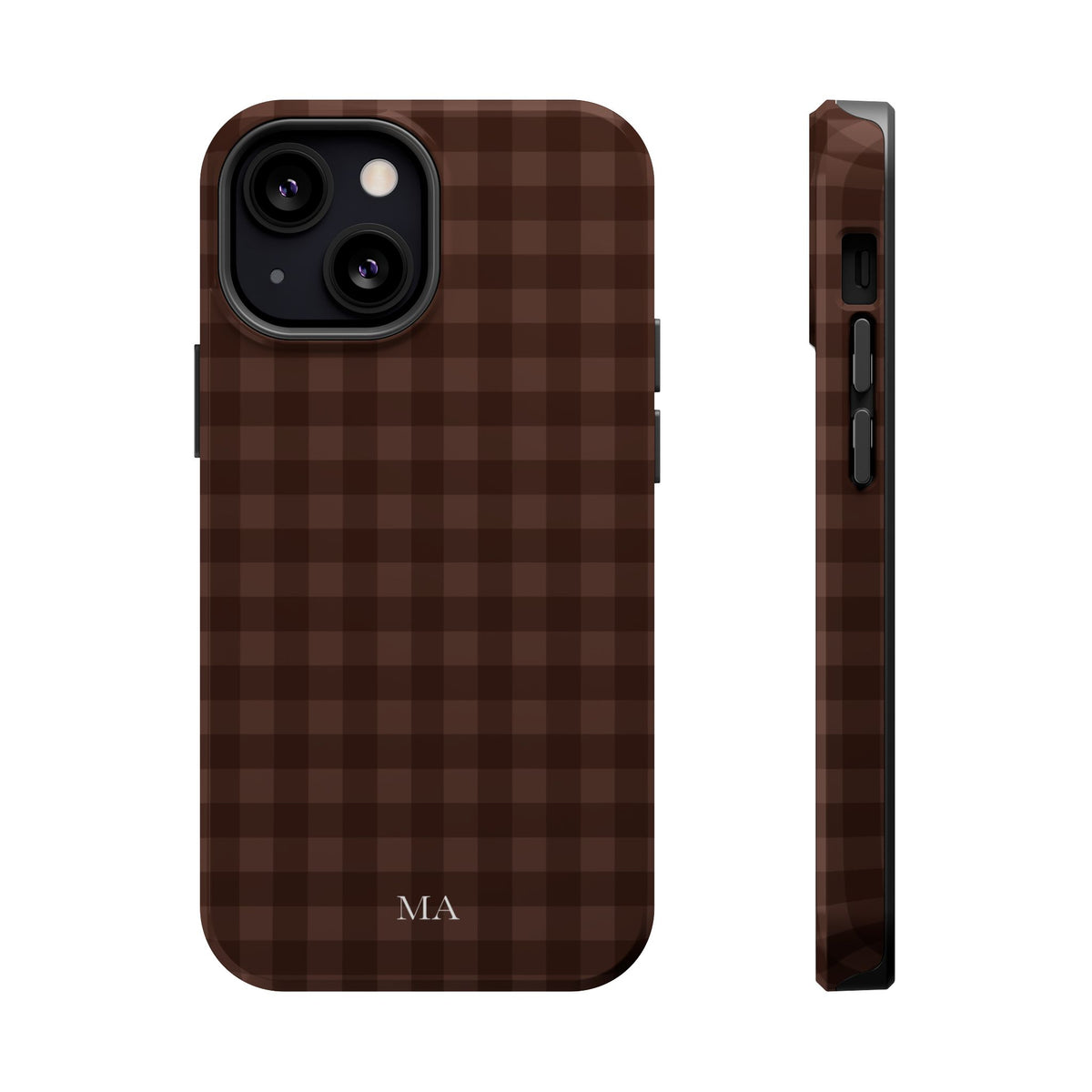 Custom Initials Brown Gingham iPhone Case