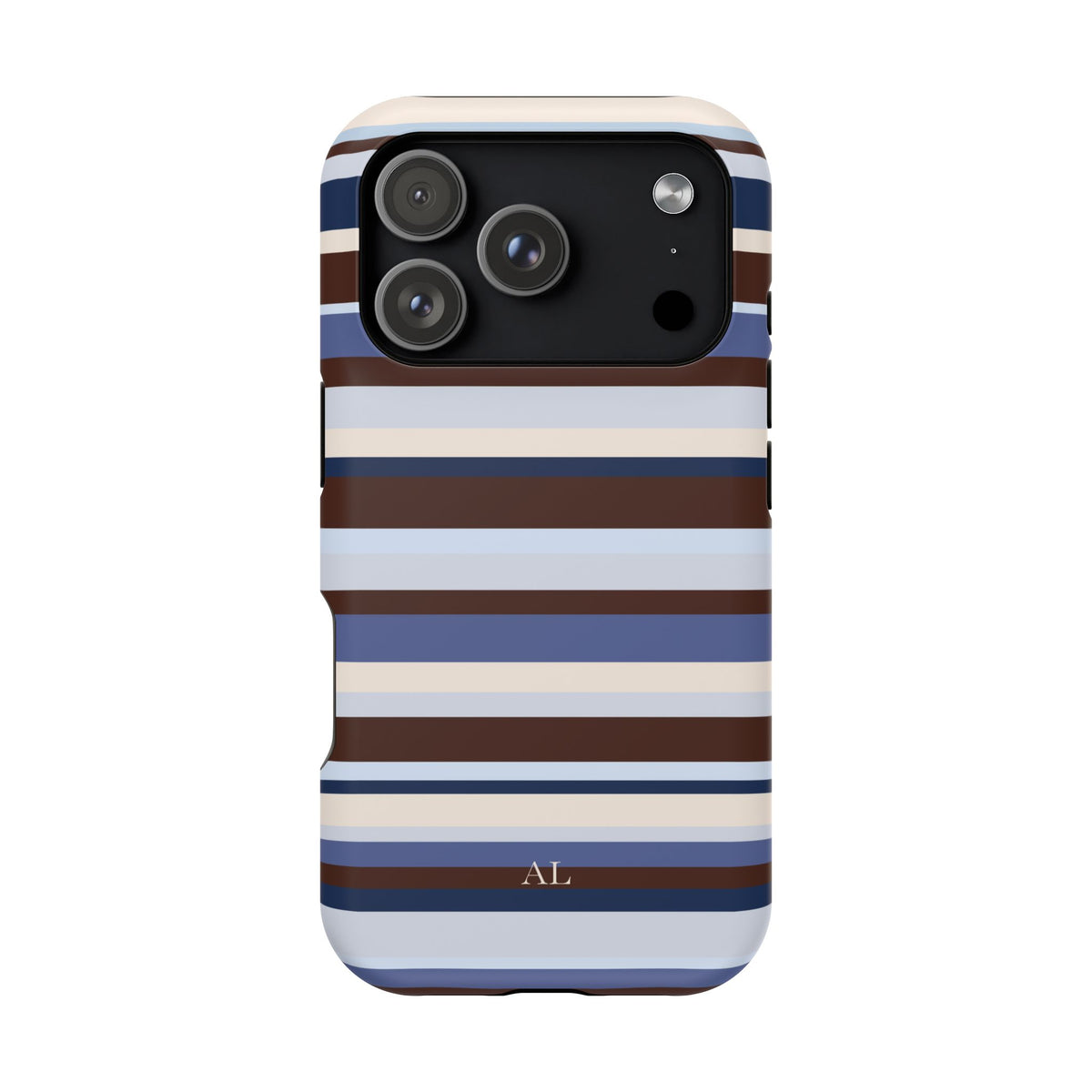 Custom Initials Blueberry Mocha Stripes iPhone Case