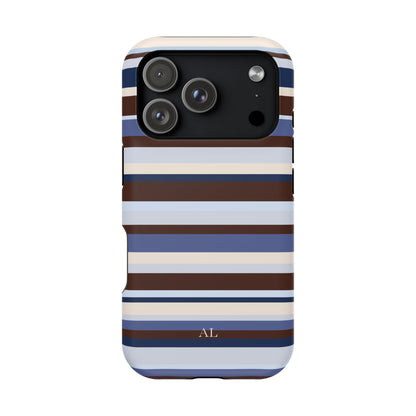 Custom Initials Blueberry Mocha Stripes iPhone Case