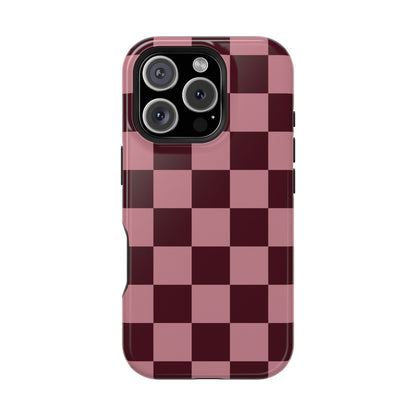 Burgundy & Pink Checkered iPhone Case