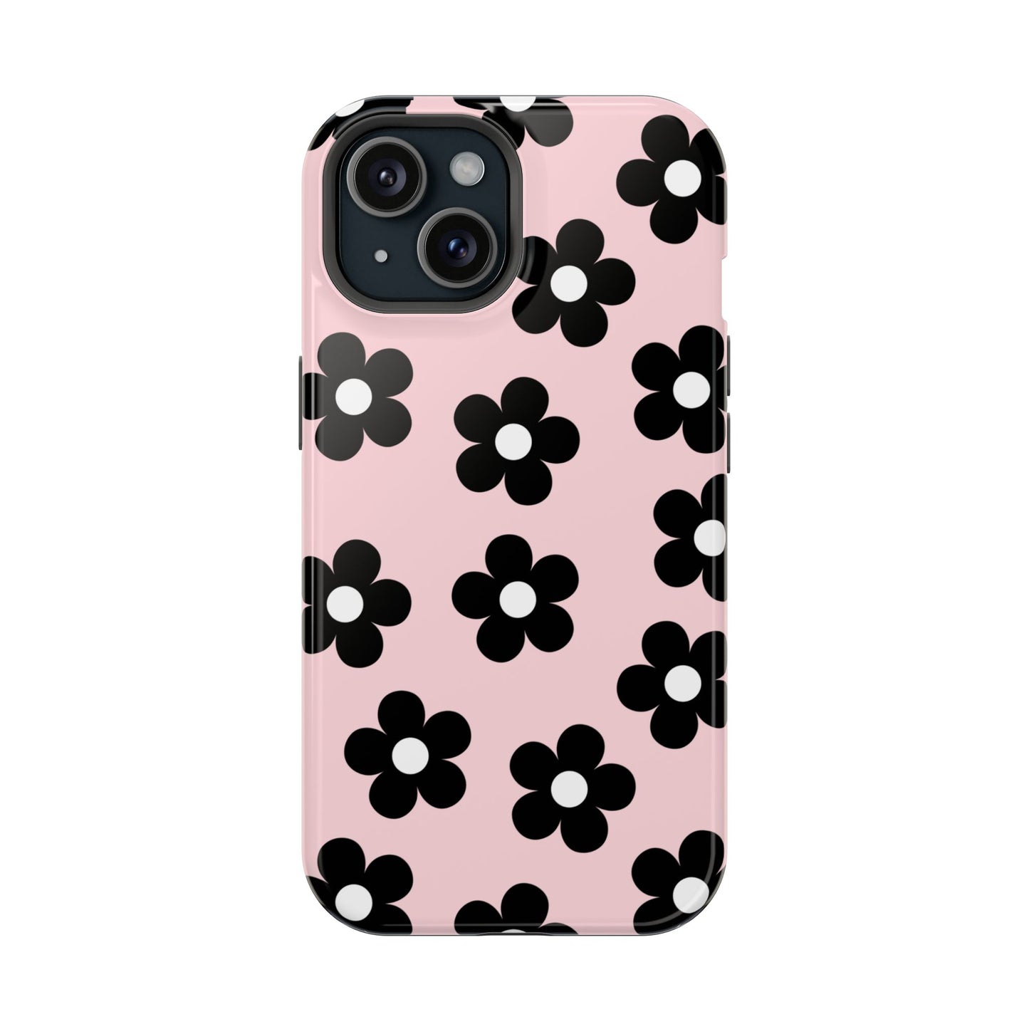 Pink & Black Retro Flowers iPhone Case