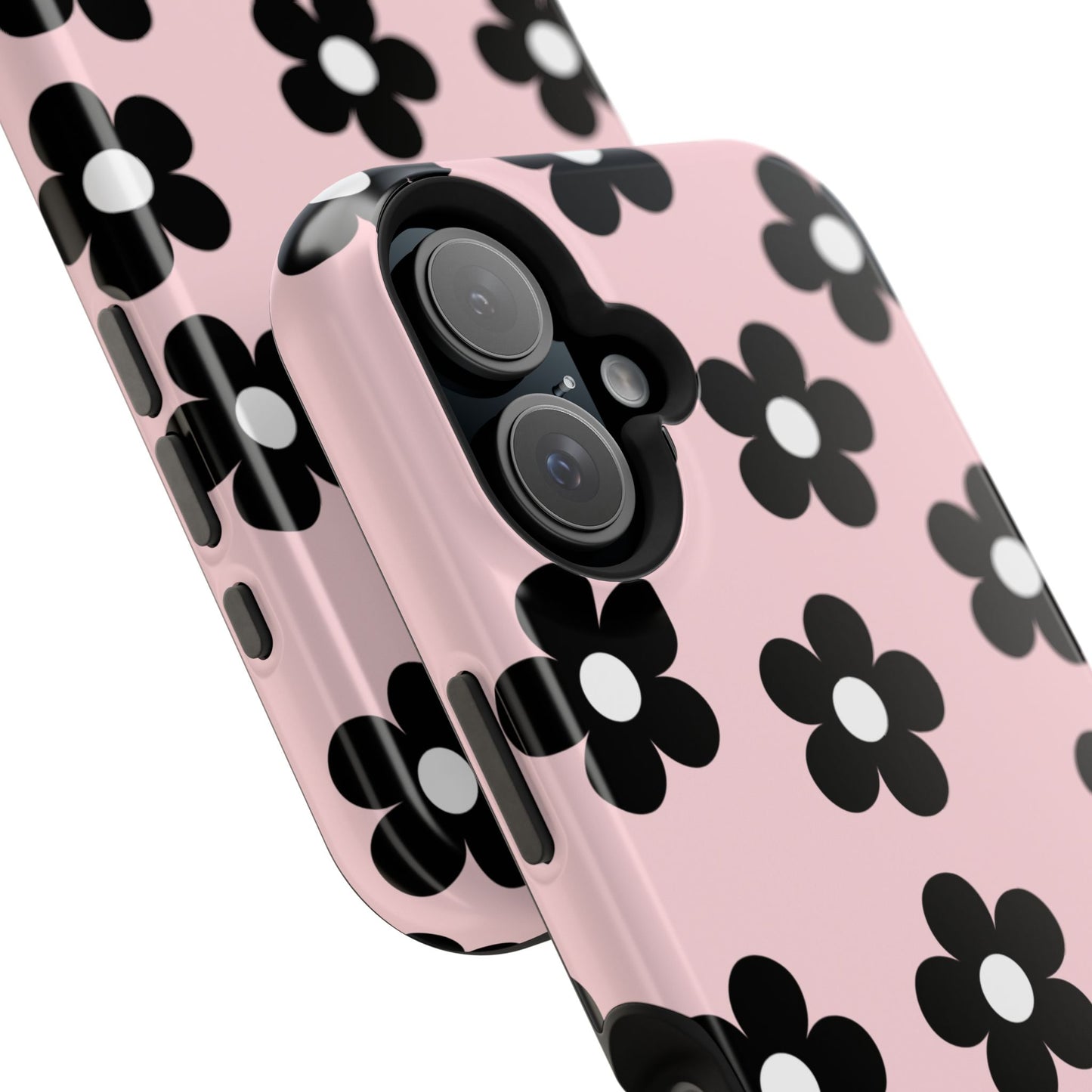 Pink & Black Retro Flowers iPhone Case