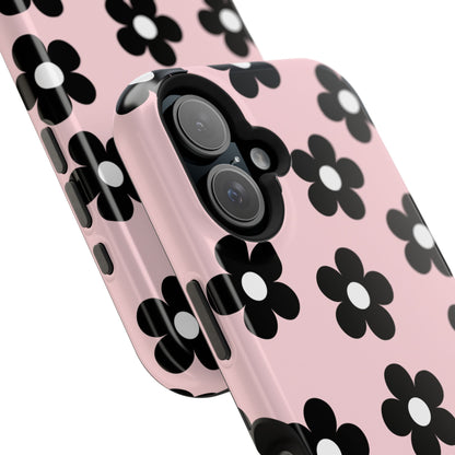Pink & Black Retro Flowers iPhone Case
