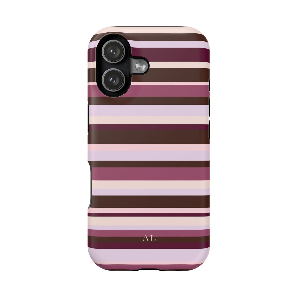 Custom Initials Berry Mocha Stripes iPhone Case