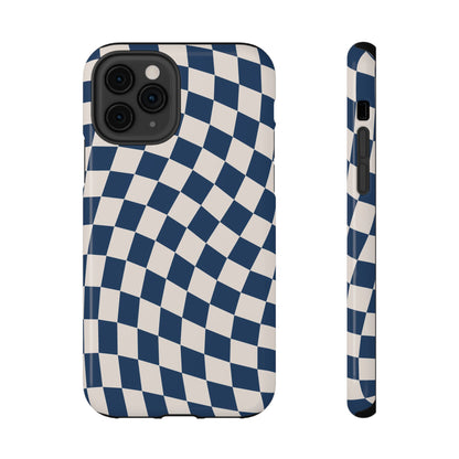 Navy & Beige Wavy Checkered iPhone Case