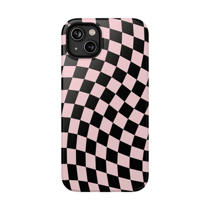 Pink & Black Wavy Checkered iPhone Case
