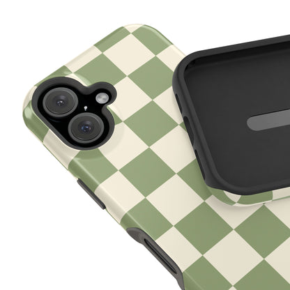 Green & Beige Checkered iPhone Case