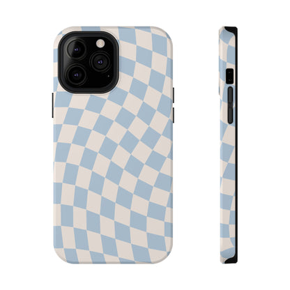 Blue & Beige Wavy Checkered iPhone Case