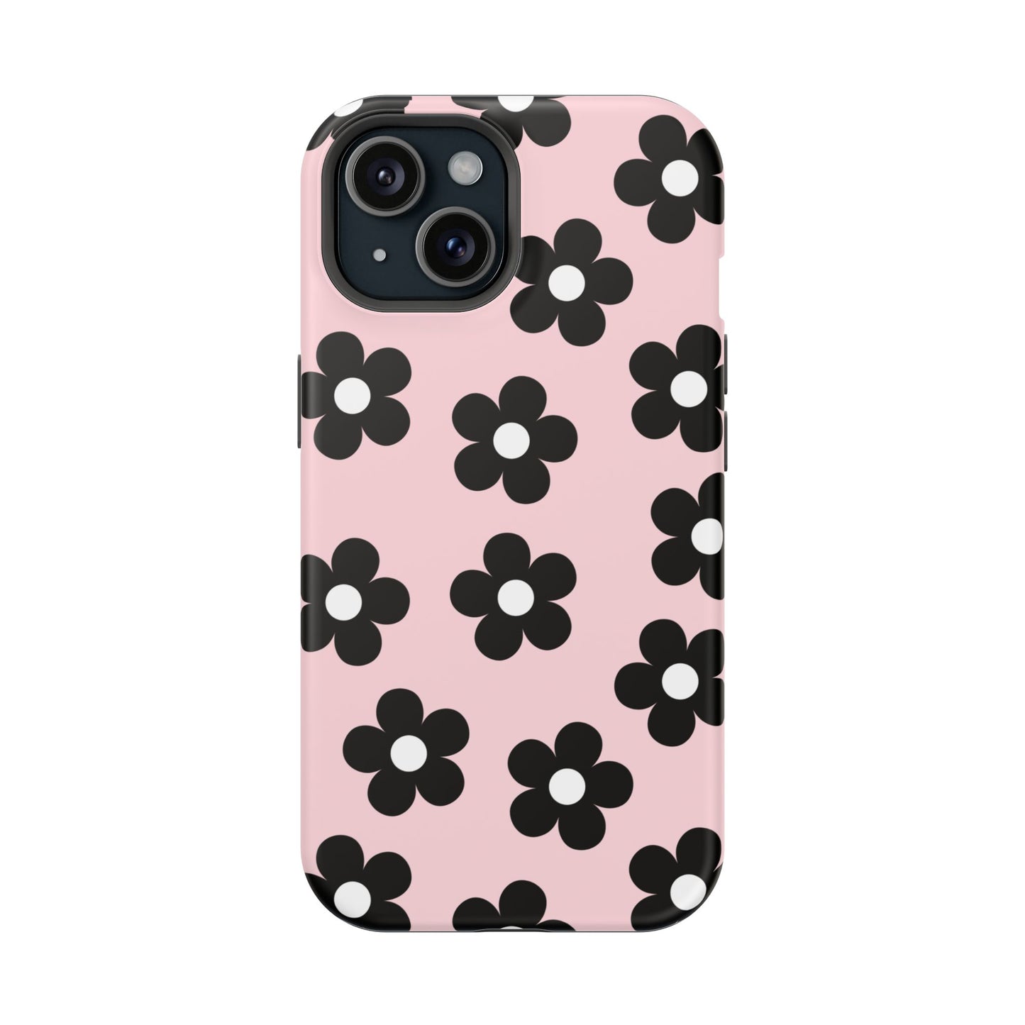 Pink & Black Retro Flowers iPhone Case
