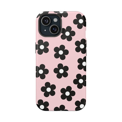 Pink & Black Retro Flowers iPhone Case