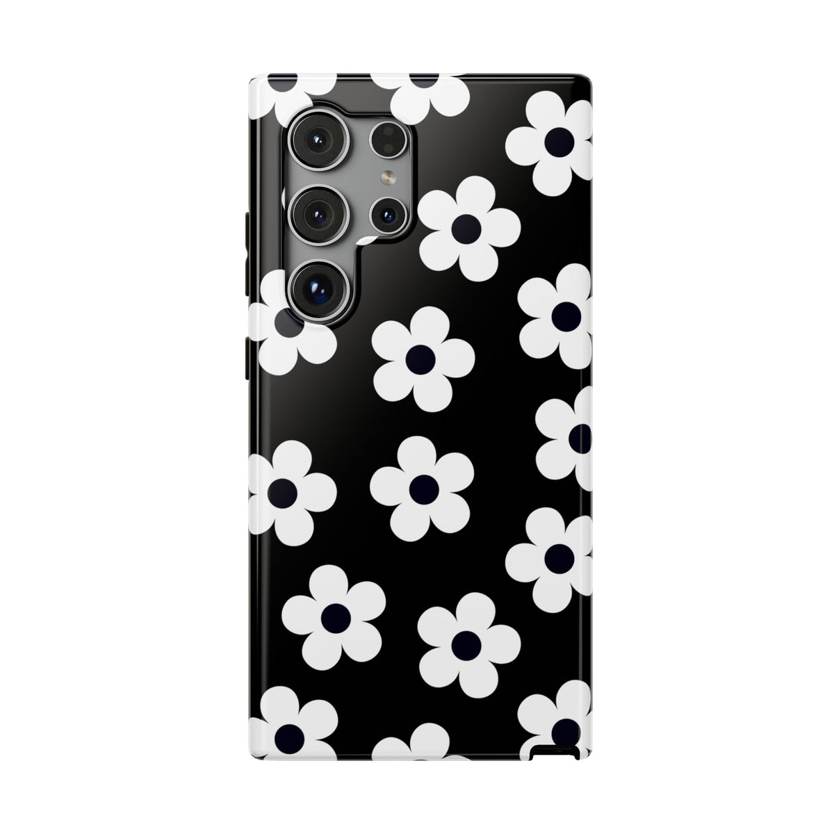 Black Retro Flowers Samsung Case