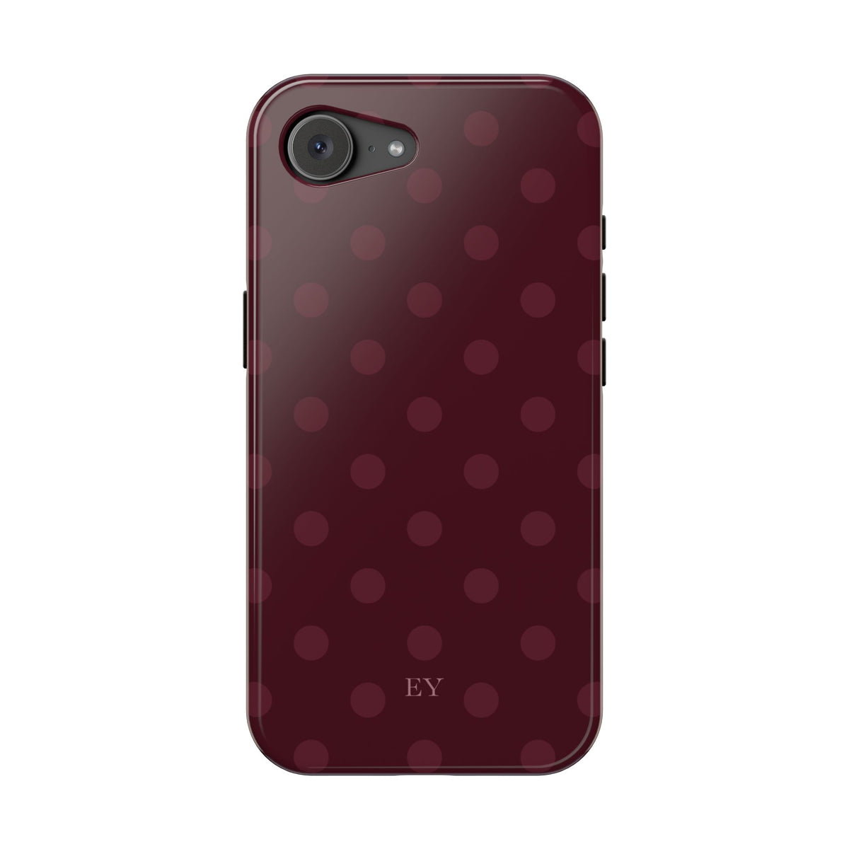 Custom Initials Burgundy Polka Dots iPhone Case