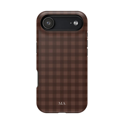 Custom Initials Brown Gingham iPhone Case