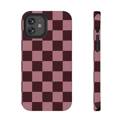 Burgundy & Pink Checkered iPhone Case