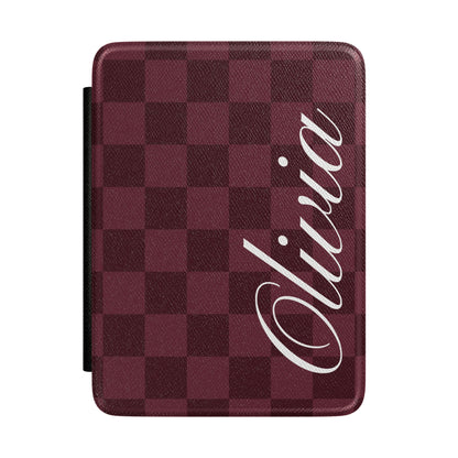 Custom Burgundy Checkered Kindle Case
