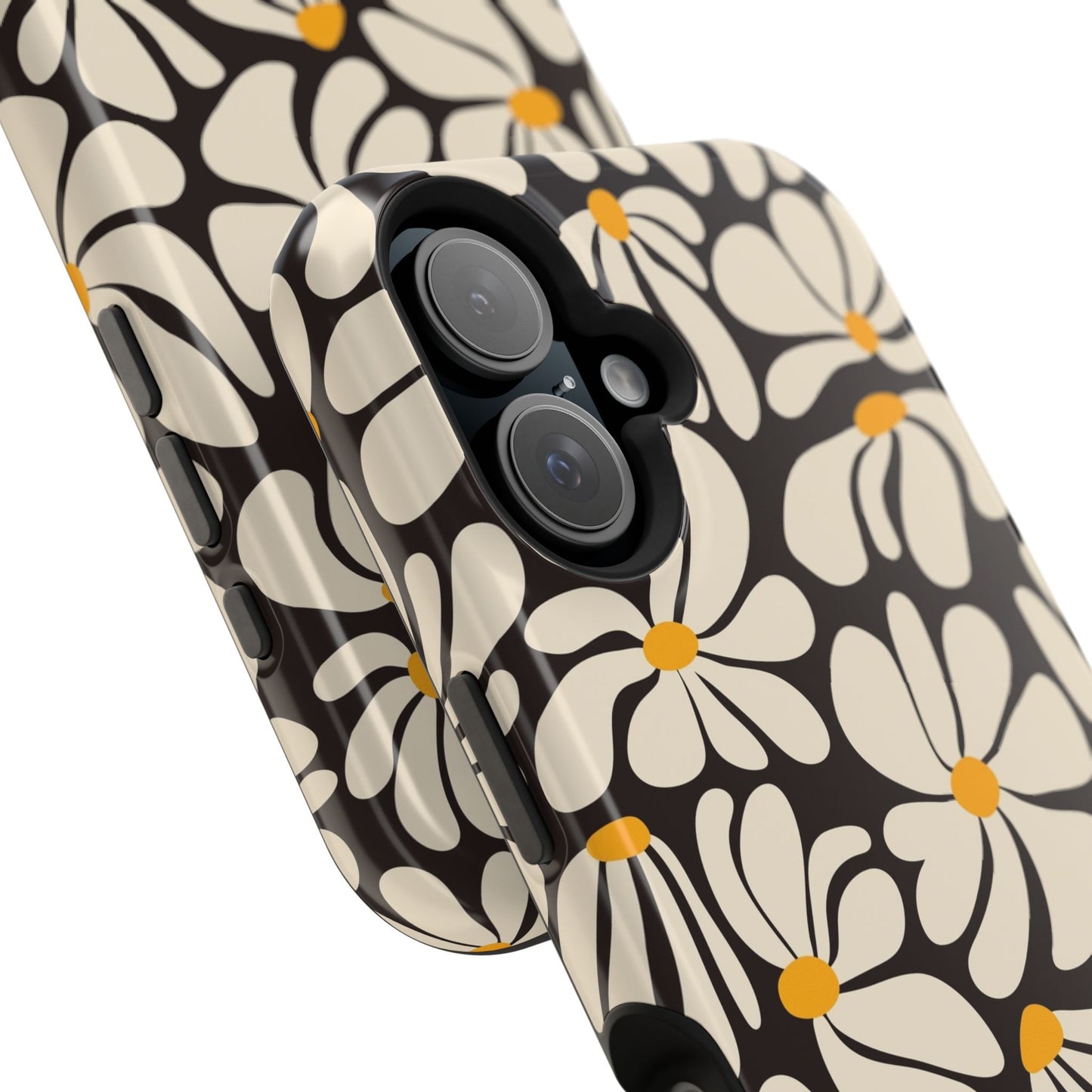 Black Retro Flowers iPhone Case