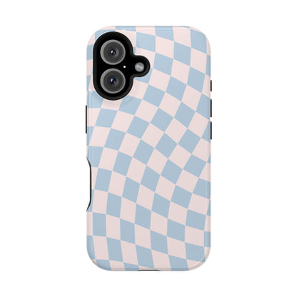 Pink & Blue Wavy Checkered iPhone Case