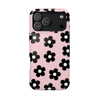 Pink & Black Retro Flowers iPhone Case