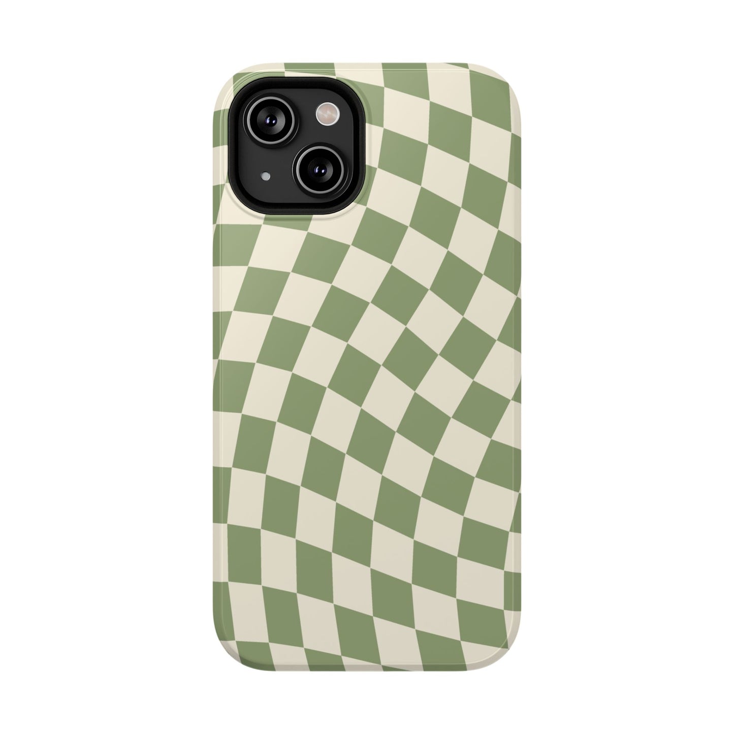 Green & Beige Wavy Checkered iPhone Case