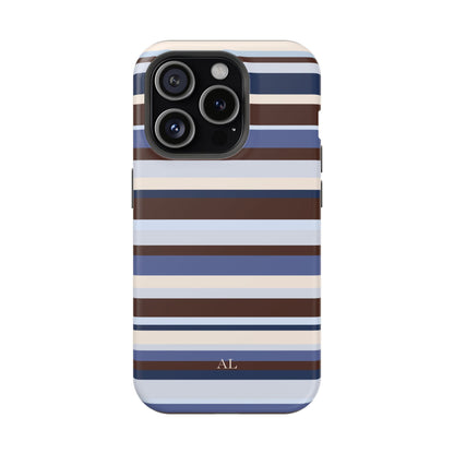 Custom Initials Blueberry Mocha Stripes iPhone Case