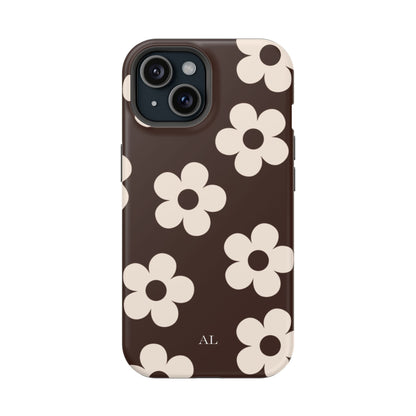 Custom Initials Cocoa Flowers iPhone Case