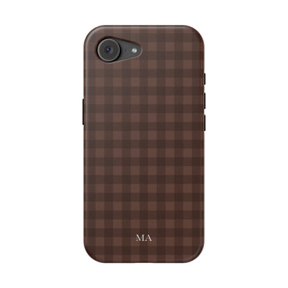 Custom Initials Brown Gingham iPhone Case