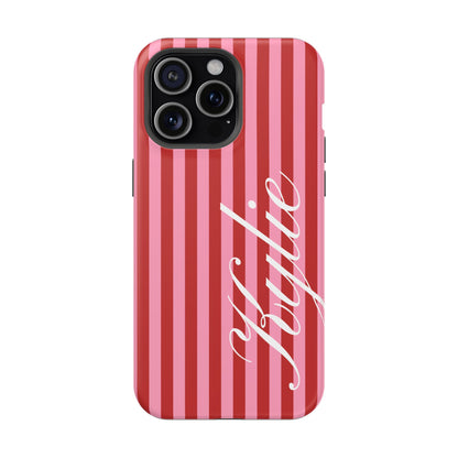 Personalized Cherry Blush Stripes iPhone Case
