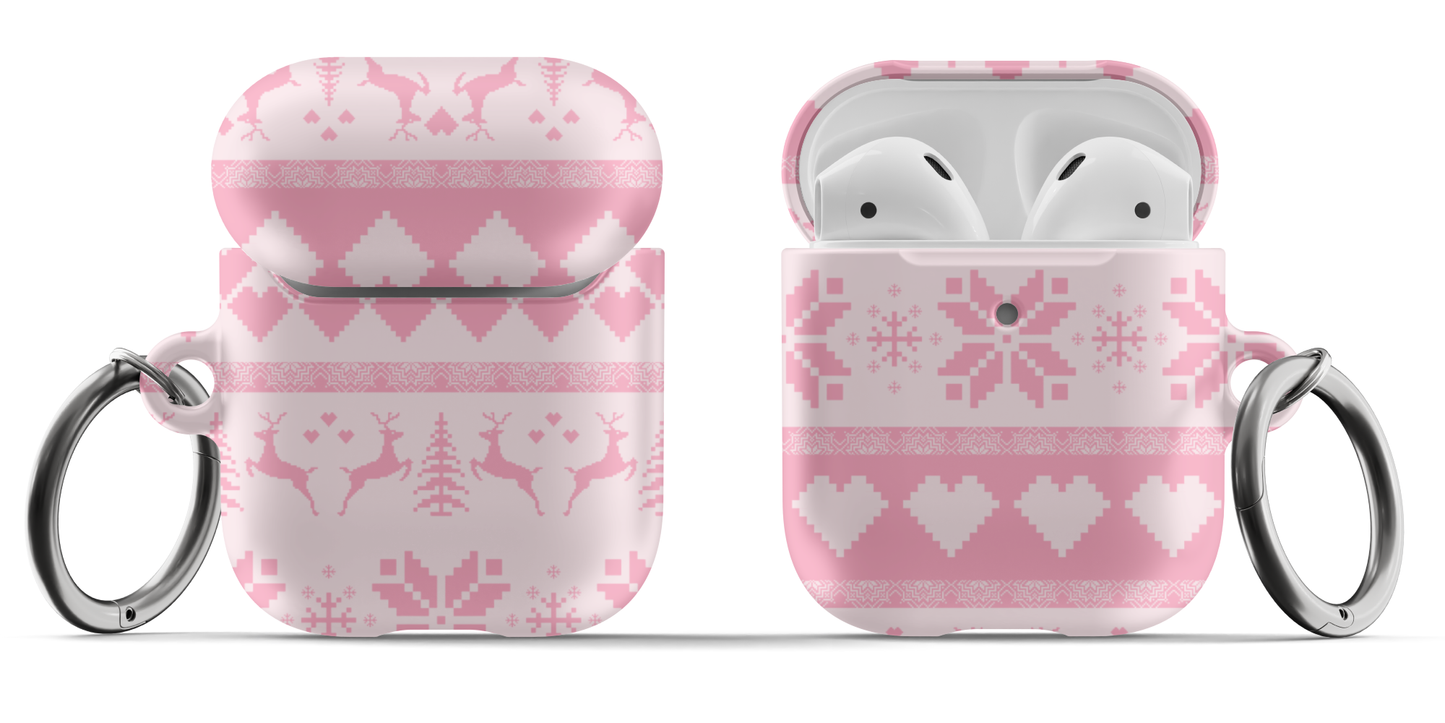 Pink Christmas Sweater AirPods Case