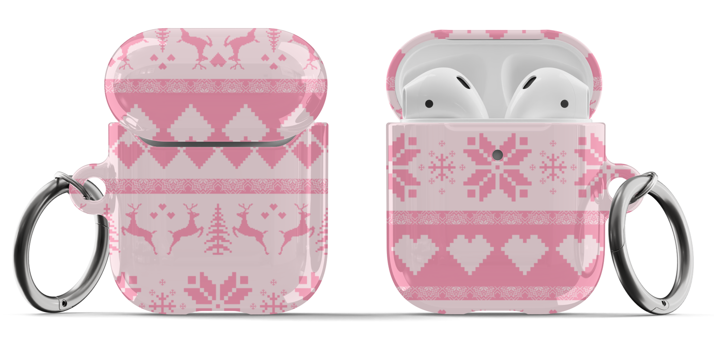 Pink Christmas Sweater AirPods Case