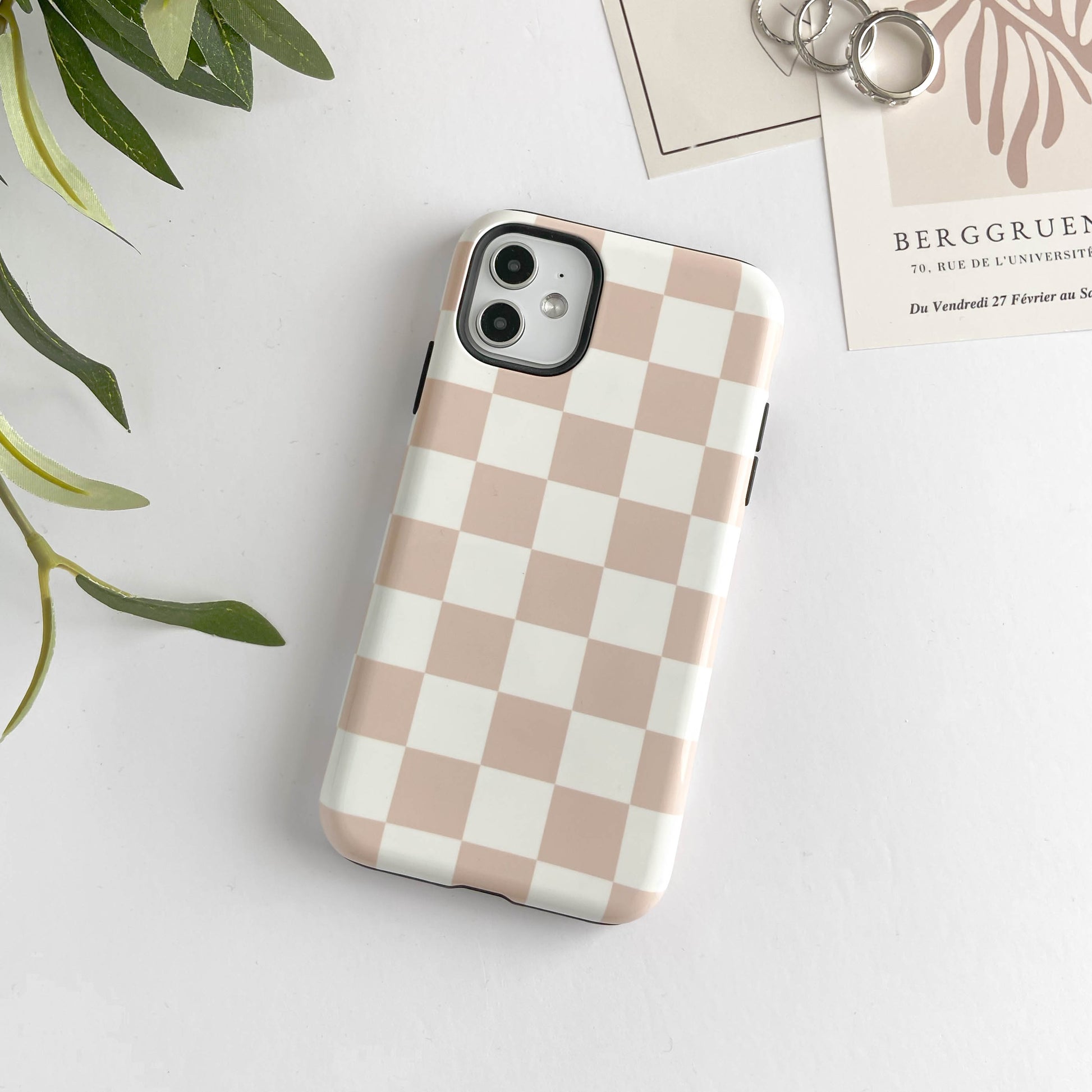 Neutral Checkered iPhone Case – Stella Cases - Main Image