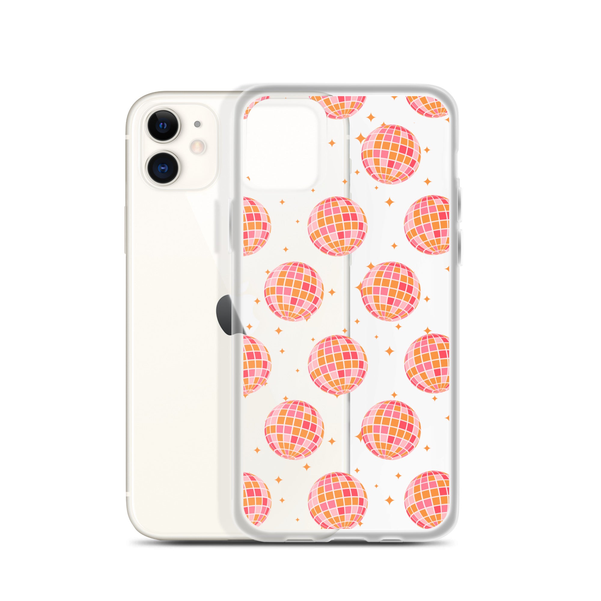 Pink & Orange Disco Balls Clear iPhone Case