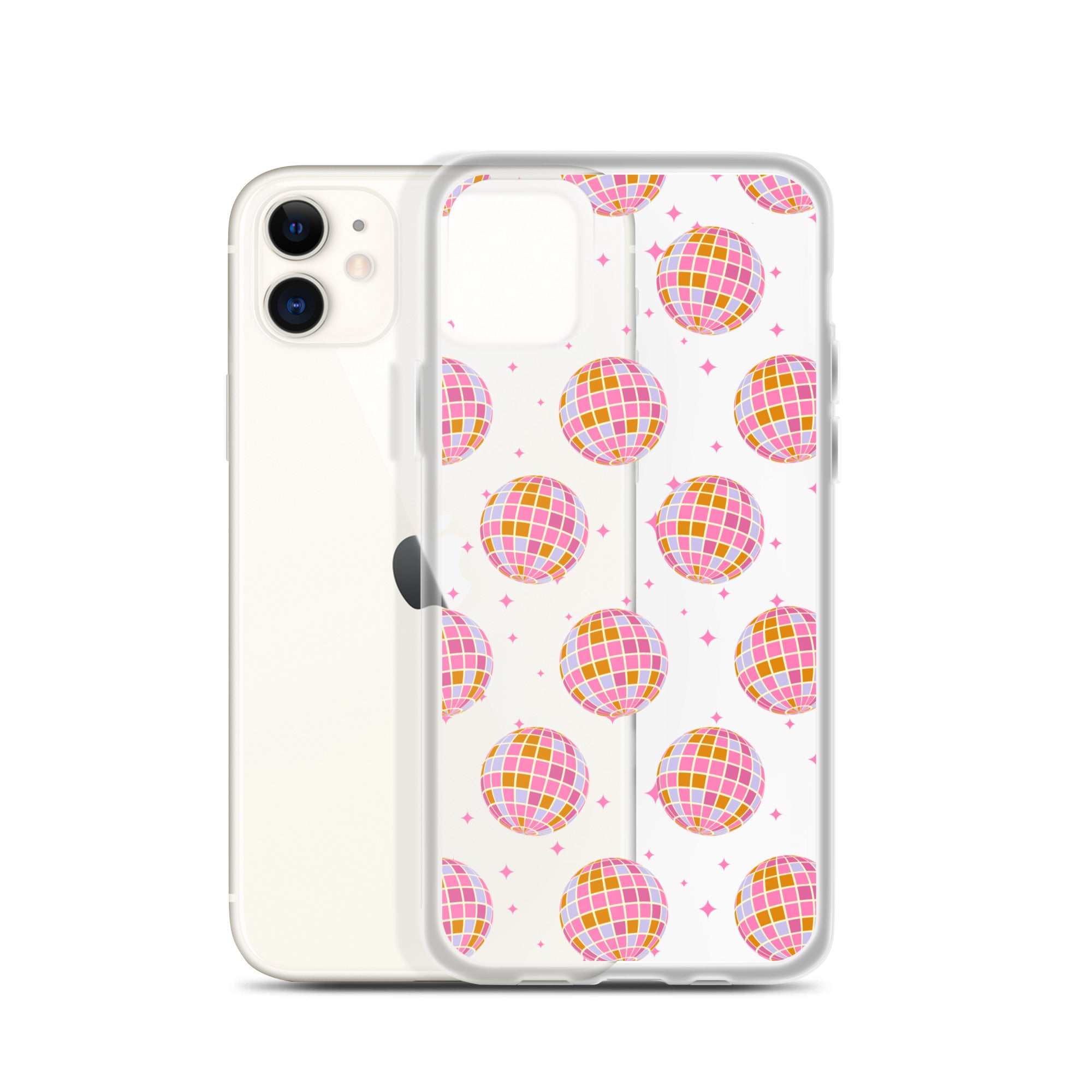Pink & Blue Disco Balls Clear iPhone Case