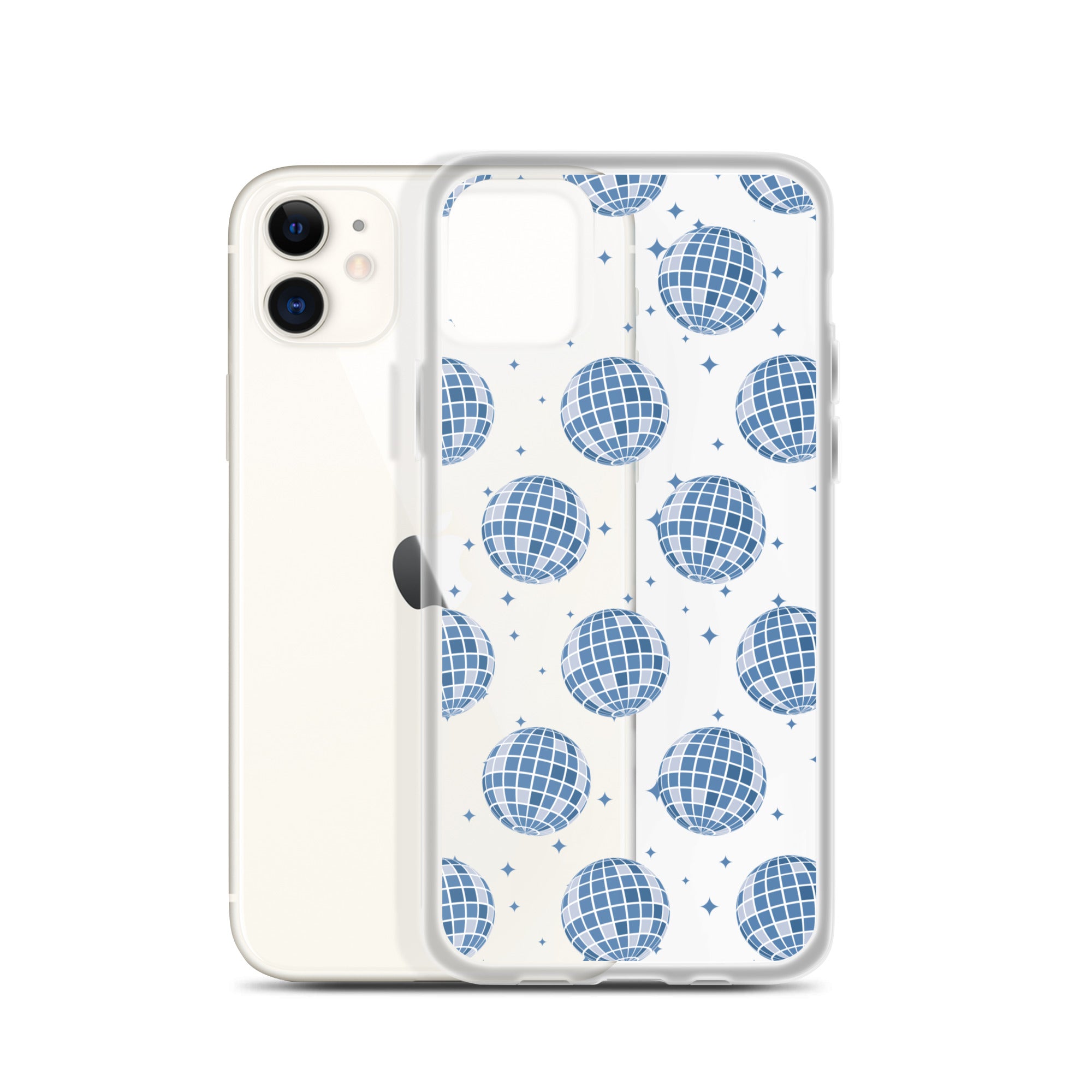 Dark Blue Disco Balls Clear iPhone Case
