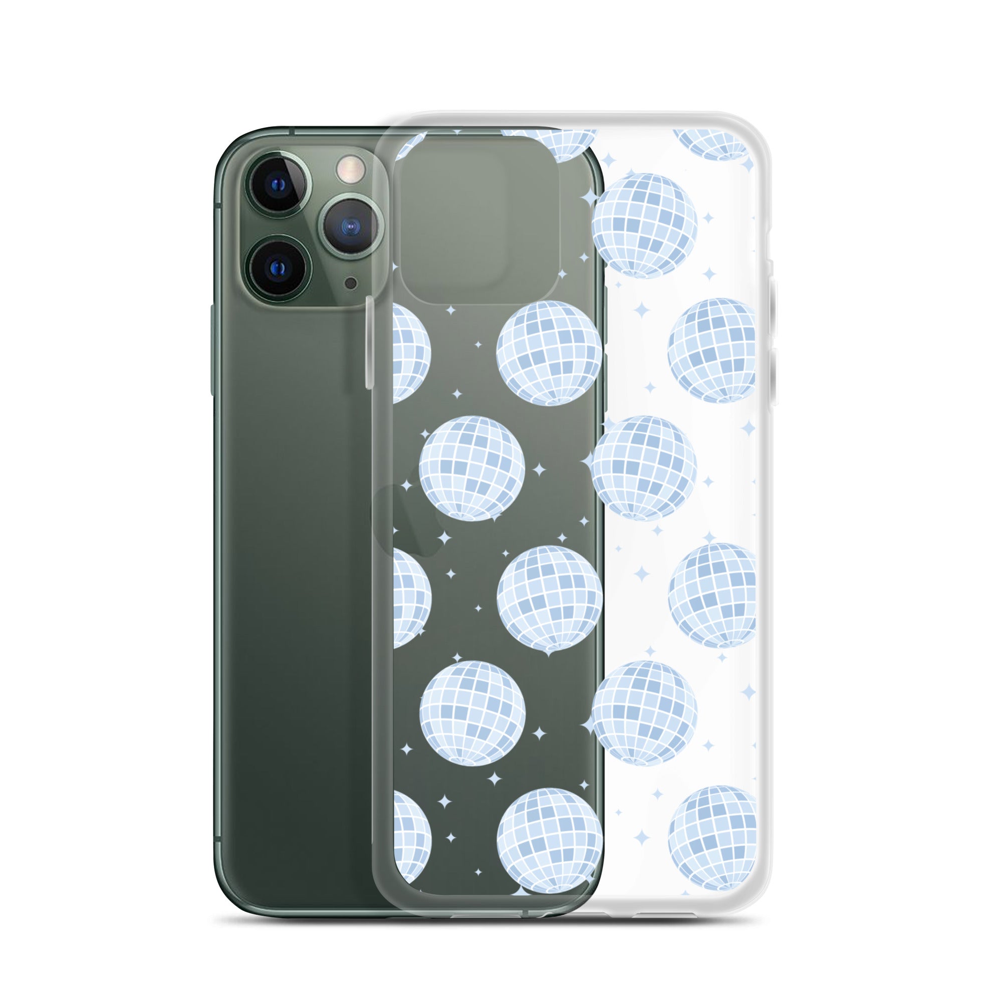 Light Blue Disco Balls Clear iPhone Case