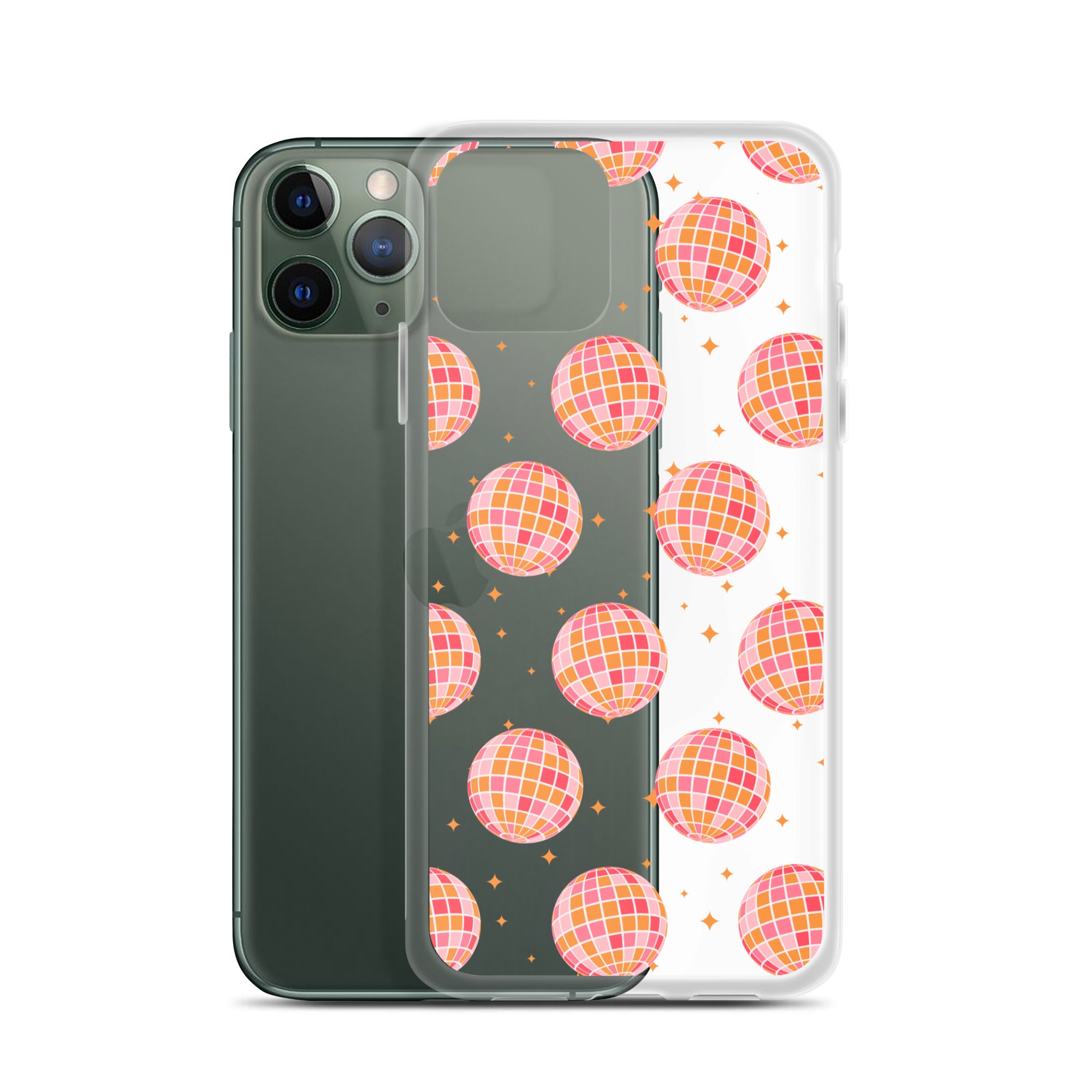 Pink & Orange Disco Balls Clear iPhone Case