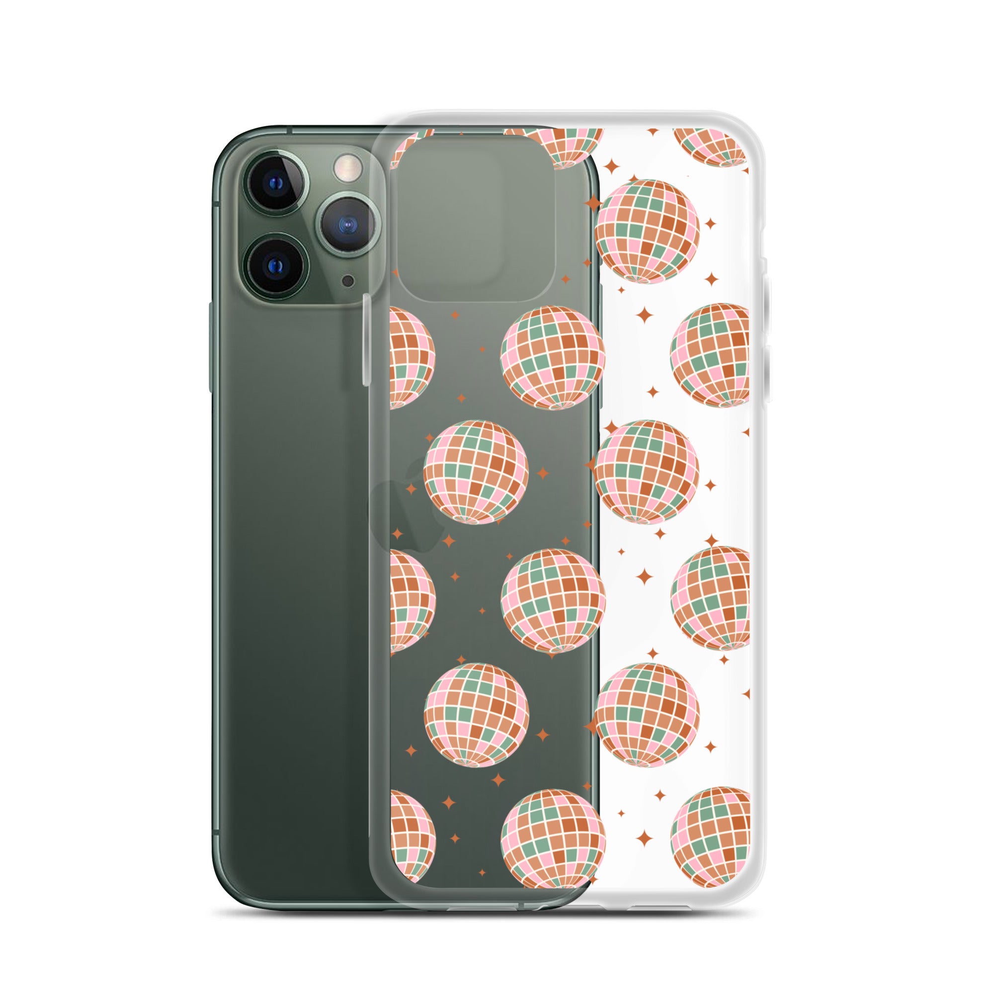 Brown Boho Disco Balls Clear iPhone Case