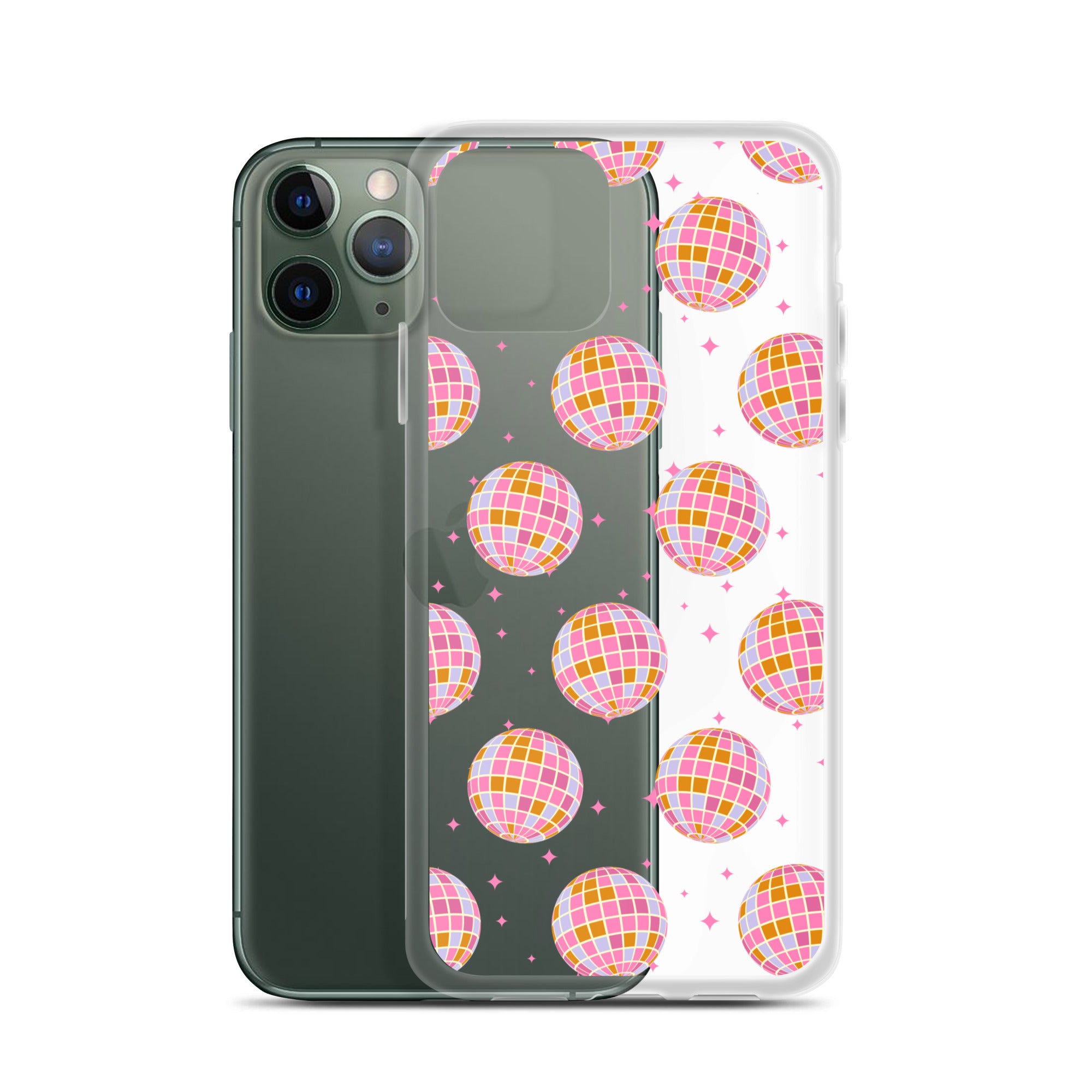 Pink & Blue Disco Balls Clear iPhone Case